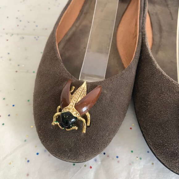 Pilcro and the Letterpress Brown Suede Beetle Bee Insect Ballet Flats - Size 9 - Picture 5 of 12